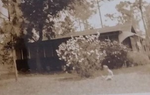 Reading in front of bush